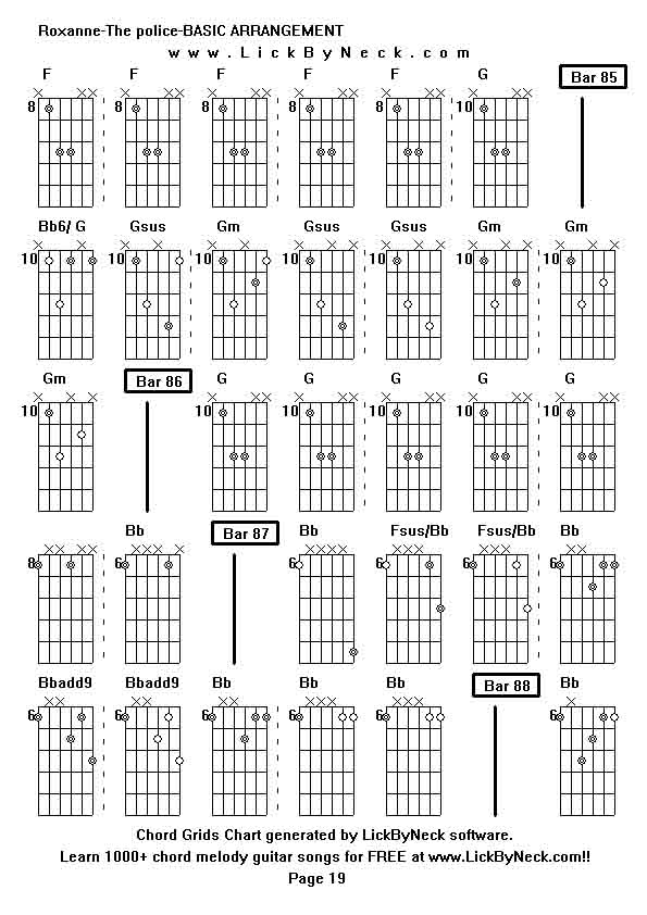 Chord Grids Chart of chord melody fingerstyle guitar song-Roxanne-The police-BASIC ARRANGEMENT,generated by LickByNeck software.